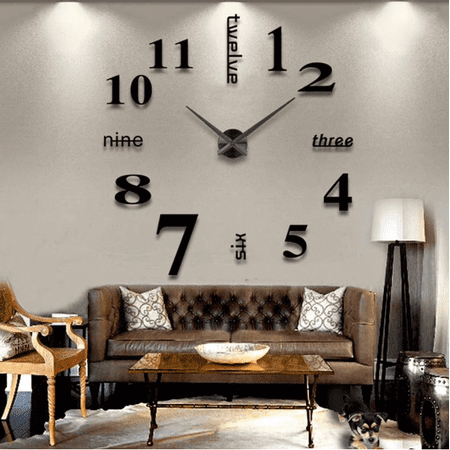 Large DIY Wall Clock Modern 3D Wall Clock with Mirror Numbers Stickers for Living Room Office Decorations Gift, Frameless DIY Wall Mute Clock Mirror Sticker Home Office Decor