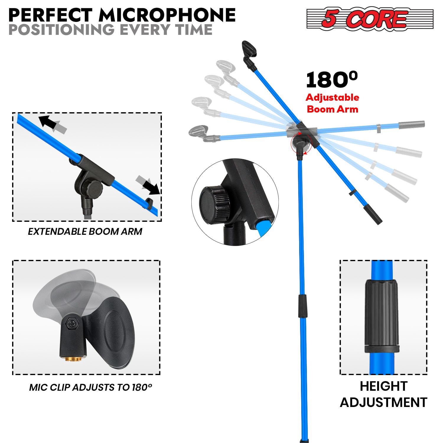 4-Pack Adjustable Tripod Microphone Stands - 18" to 72" Height, 29.5" Boom Arm, 180° Rotation, Heavy-Duty Steel, Portable