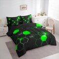 thumbnail image 3 of Manfei Geometric Hexagon Bedding Comforter Set 7pcs, Gradient Green Honeycomb King Bedding Sets, Black Geometric Bed Sheets Luxury Bedroom Decor, 3 of 8