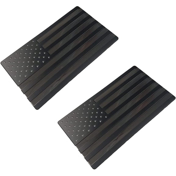 Muzzys (Set of Two) Aluminum All Black Subdued American Flag Decal Emblem Sticker Badge NO Quarter Given 3.2"x1.75" United States Stick On Car Truck Bumper Window Glass, Made in The USA