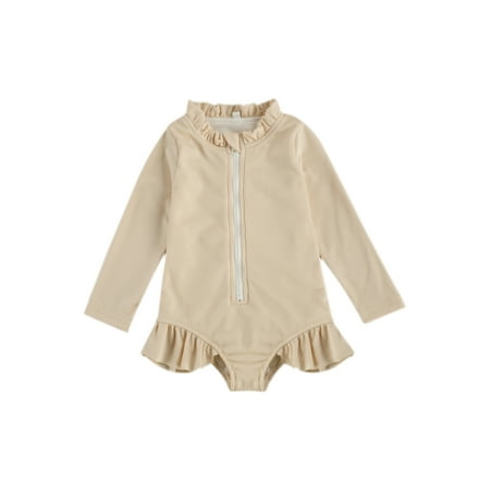 

IZhansean Toddler Baby Girls Long Sleeve One Piece Swimsuit Zipper Rashguard Swimwear Ruffle Beach Wear Bathing Suit Apricot Pink 4-5 Years