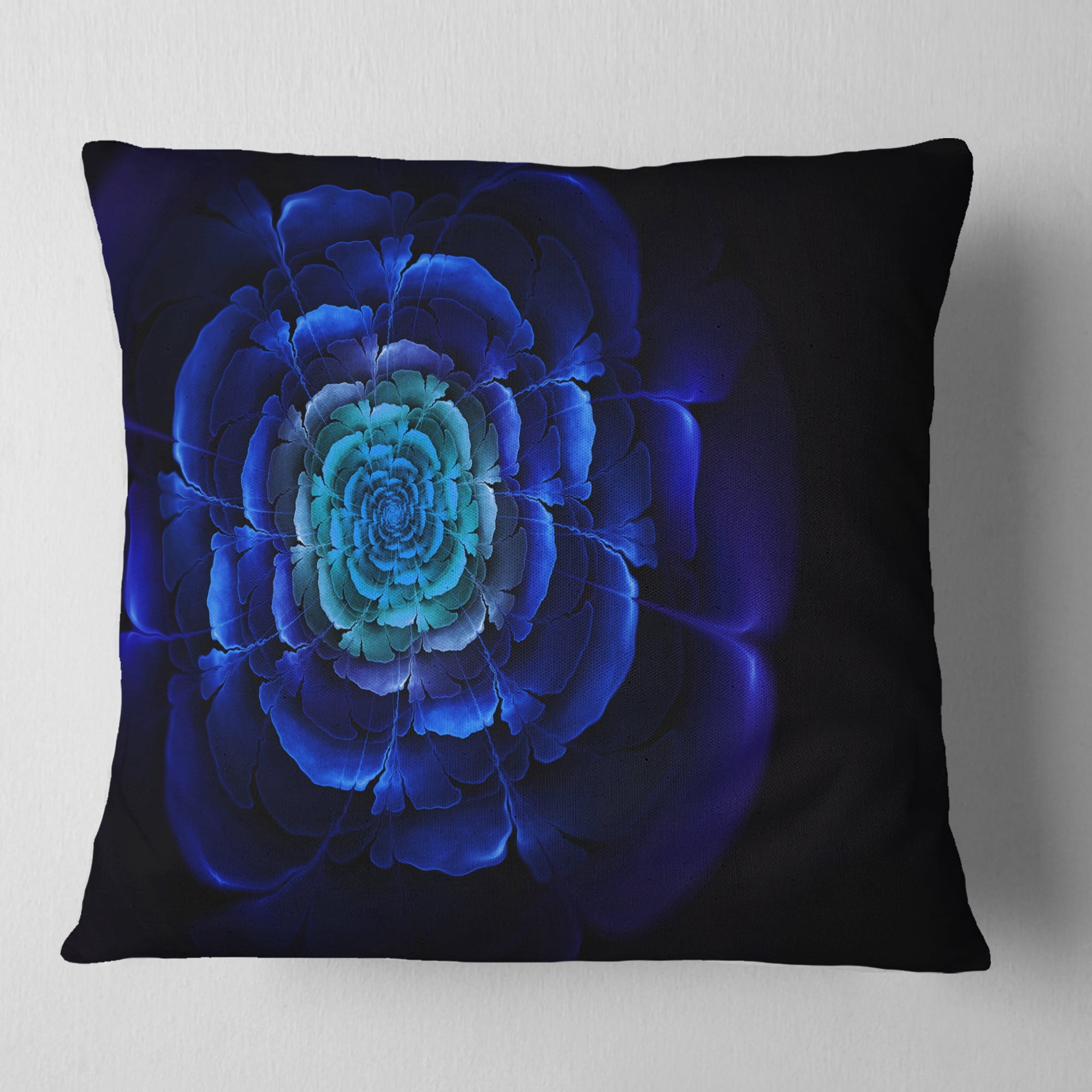 Designart Fractal Silver Blue in Dark - Floral Throw Pillow - 18x18
