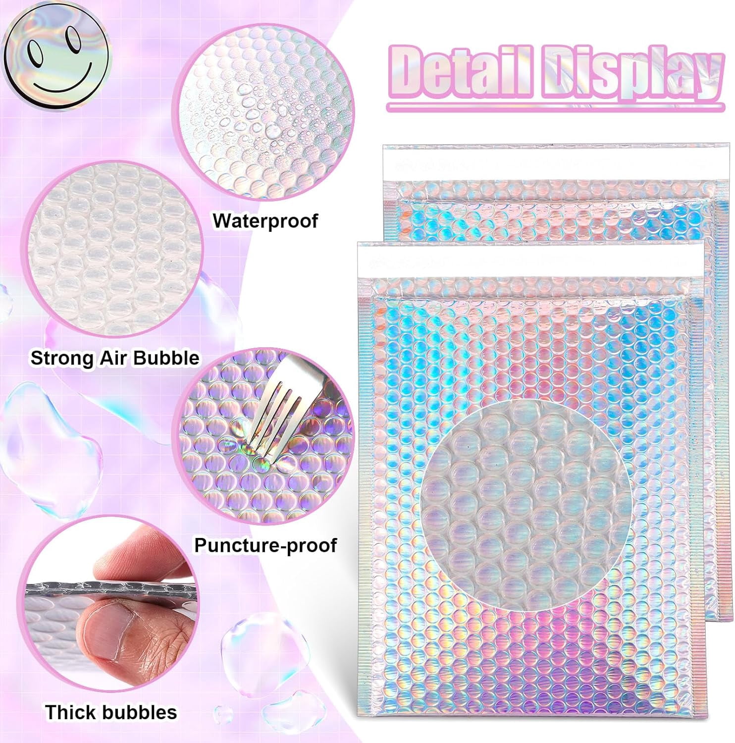 50 Pcs Metallic Bubble Mailers,Holographic Bubble Mailers 5.9 x 9.6 Inch,Self Seal Waterproof Shipping Bags,Poly Padded Envelopes for Mailing Packaging Small Business