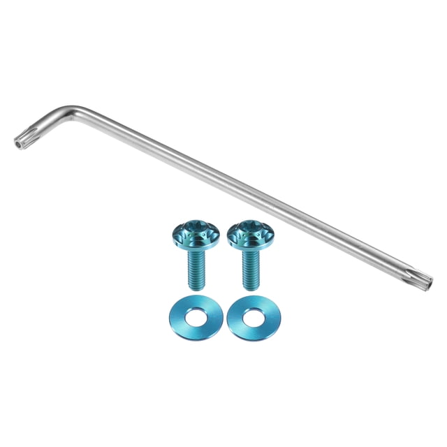 1 Set 1/4" M6 Tornillos de Placa de Matrícula Antirrobo Universal - Kits de Sujetadores de Seguridad para Marco de Etiqueta de Coche con 2 Arandelas - Aleación de Titanio Azul