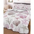 thumbnail image 3 of Quilts Full Size Bedding Set, Pink Coastal Lightweight Quilted Comforter, Beach Nautical Starfish Coral Seashells Soft Reversible Bedspread Coverlet with Pillow Covers for All Season, 78" x 90", 3 of 7