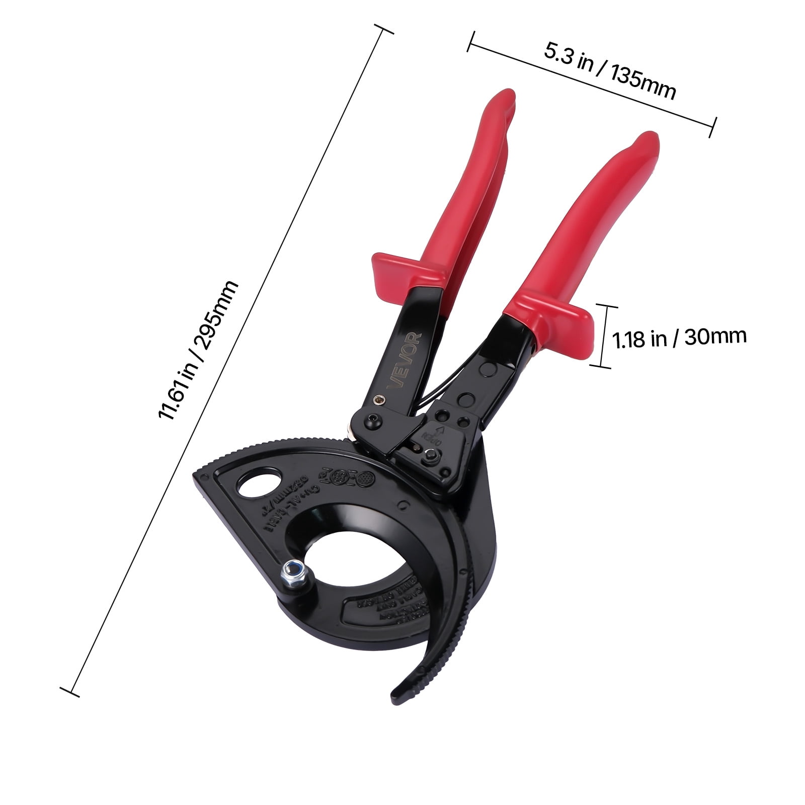 VEVOR Ratcheting Cable Cutter, Spring Steel Blades with Insulated Handles, Quick-Release Button, Heavy Duty Ratchet Cable Wire Cutter for Cutting Copper & Aluminum Cables Up to 800 MCM / 400 mm²
