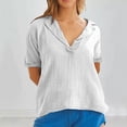 thumbnail image 2 of Womens Business Casual Tops Cotton Linen Ruffle Short Sleeve V Neck Flowy Dressy Summer Blouses Shirts 2025, 2 of 5