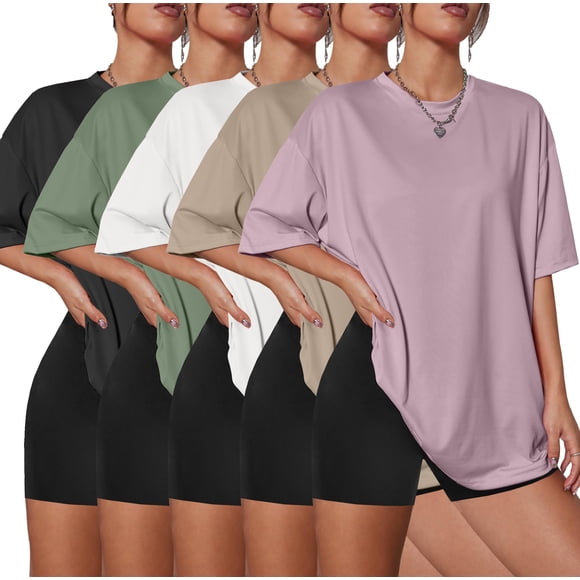 Camiseta Kinglaman de manga corta con cuello redondo y gran tamaño para mujer