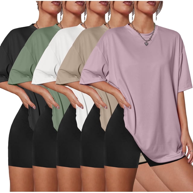 Camiseta Kinglaman de manga corta con cuello redondo y gran tamaño para mujer