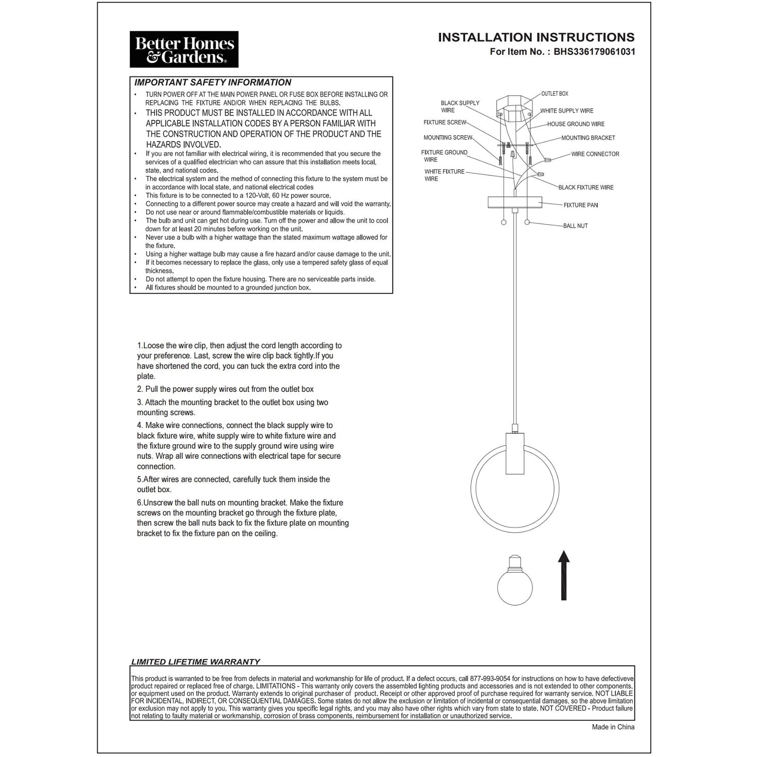 Better Homes & Gardens Open Circle Pendant Light Brass Finish, G25 40W Soft White, Medium Base, Dimmable, 1 pack