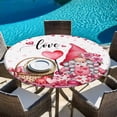 thumbnail image 6 of Valentine's Day Round Tablecloth, Fitted Table Cover with Elastic for 45"-54" Round Tables, Pink Love Gnomes Roses Romantic Table Cloth Outdoor Indoor Dinning Party Waterproof Tablecloths, 6 of 7