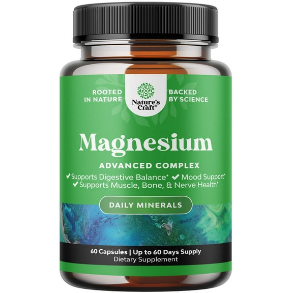 High Absorption Magnesium Complex Supplement - Pure Magnesium Citrate 500mg per serving with Magnesium Oxide for Sleep Stomach Digestion and Mood Support