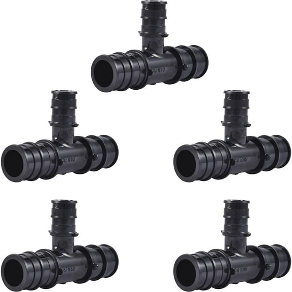SharkBite 3/4 Inch x 3/4 Inch x 1/2 Inch Poly Expansion Reducing Tee for PEX-A Pipe, Pack of 5, Plastic Plumbing Fittings, Reducing Tee for PEX-A Tubing, UA412A5