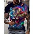 thumbnail image 3 of Camiseta con estampado gráfico de tigre colorido para hombre de talla grande para verano, camisetas casuales de manga corta a la moda para hombres grandes y altos, 3 of 4