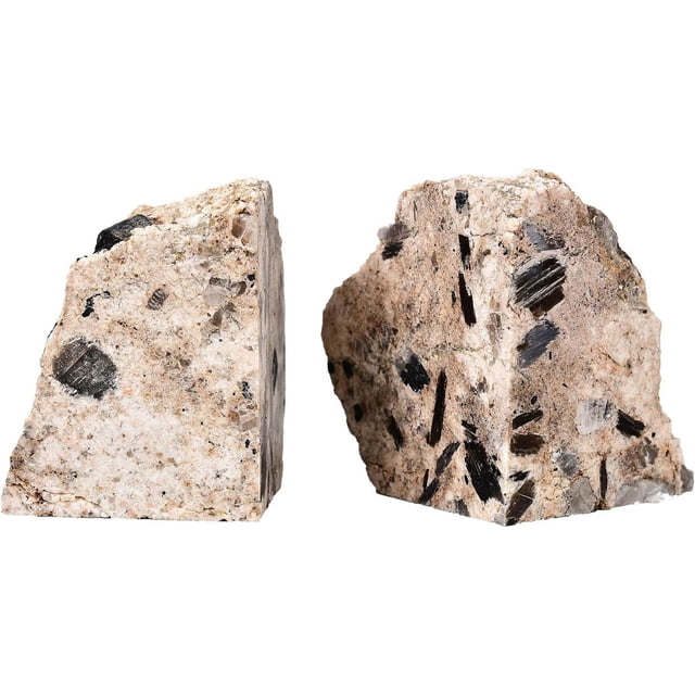 AMOYSTONE Extra-Large Black Tourmaline Bookends for Heavy Books, Non-Slip Base Design (1 Pair 6-8 LBS)