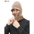 thumbnail image 5 of Spencer 2 In 1 Men Winter Warm Balaclava Beanie Hat Scarf Knit Caps Windproof Conjoined Sleeve Wool Cap Zipper Neck Warmer Ear Protector "Khaki", 5 of 7