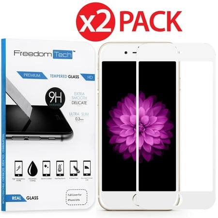 FREEDOMTECH 2-Pack White For Apple iPhone 6/6S Brand New High Quality 9H Premium Real HD Tempered Glass Screen Protector LCD Protector Film For iPhone 6/6S