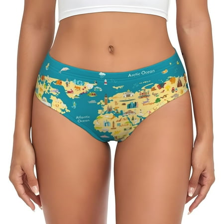 Womens Underwear - World Map With Landmarks No Show Seamless Underwear for Women  Kawaii Soft Stretch Women s Panties  Hipster Ladies Panties Bikini Underwear Briefs