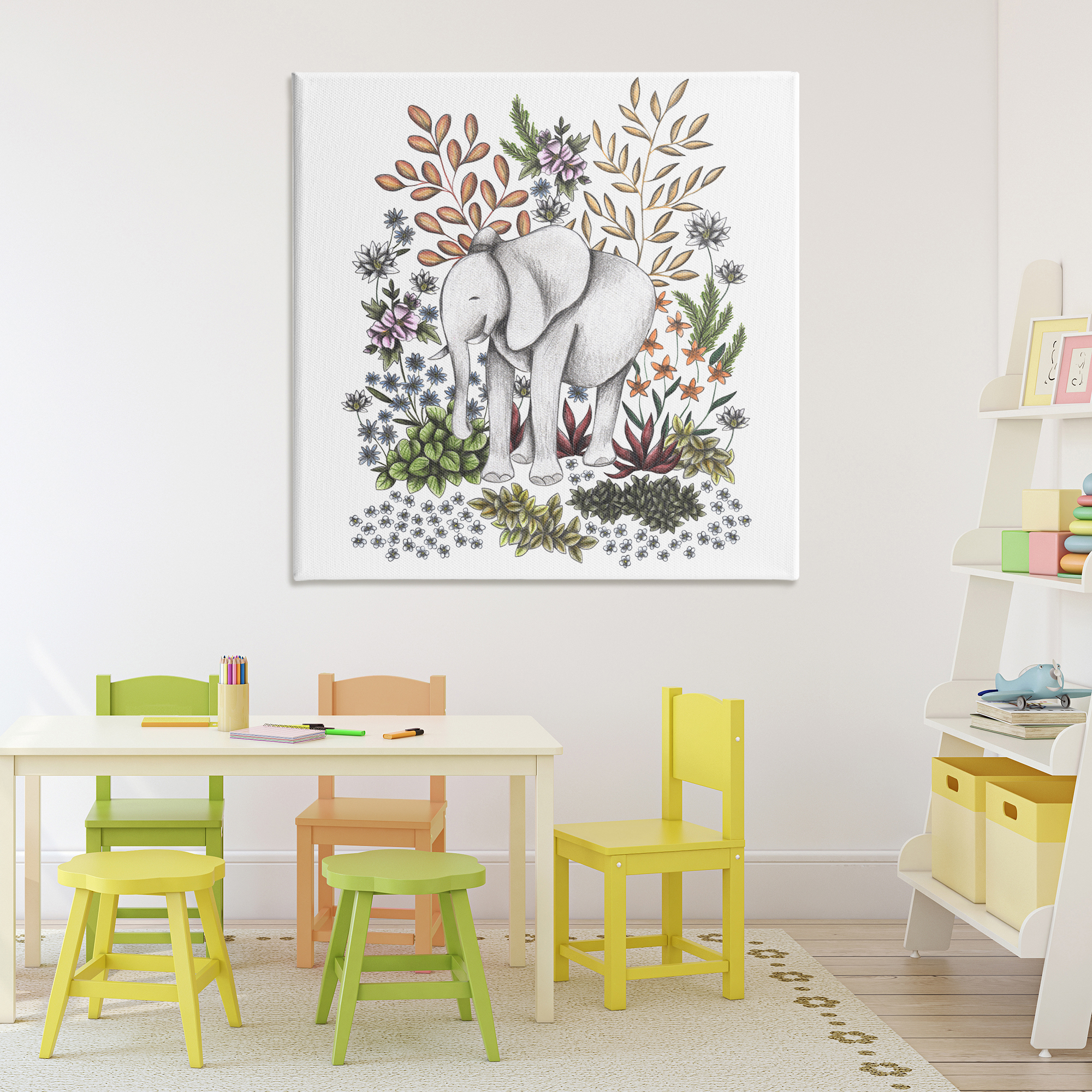 Jungle Wildlife Elephant Canvas Wall Art, design by Cecilia Battaini