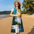 thumbnail image 4 of Easygdp Abstract Brushstrokes Green Blue para Vestido Transpirable de Mujer, Vestido Suelto de Manga Corta con Pliegues y Bolsillos para el Verano, 4 of 6