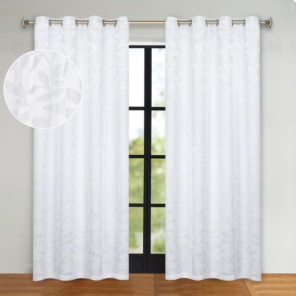 Superior Blackout Leaves Light Filtering Grommet Curtain Panel Set, 52"x84", White-White