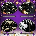thumbnail image 4 of Gold Lettering Happy New Year Banner Black Background Festive Backdrop Champagne Bottle Design Gift Box Pattern Celebration Display for New Year Party Holiday Celebration Indoor Decoration, 4 of 9