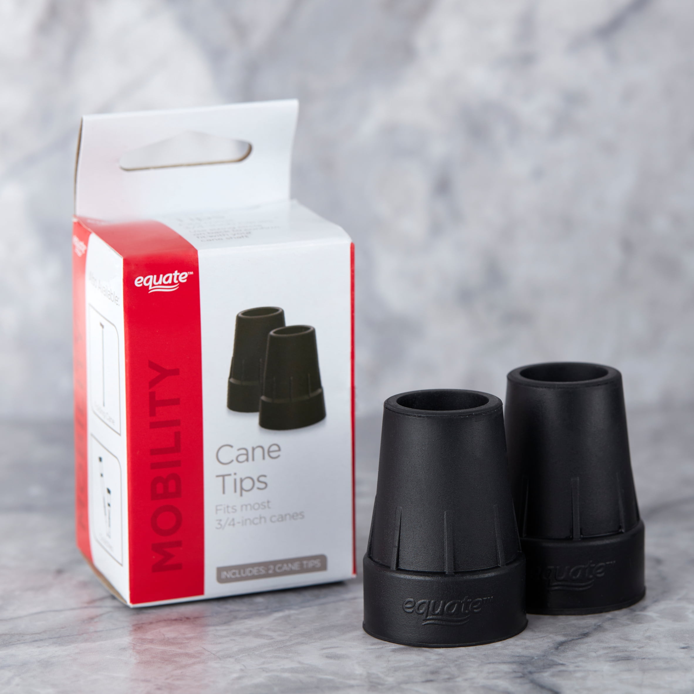 Equate Walking Cane Tips for Canes, Crutches, and Walkers, Fits Most 3/4 in. Canes, 2 Count