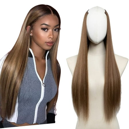 Black U Part Wig Synthetic Hair Extensions Clip in Short Straight Full Head  Hair Pieces for Women 16 Inch UH16-16&2 | Walmart Canada