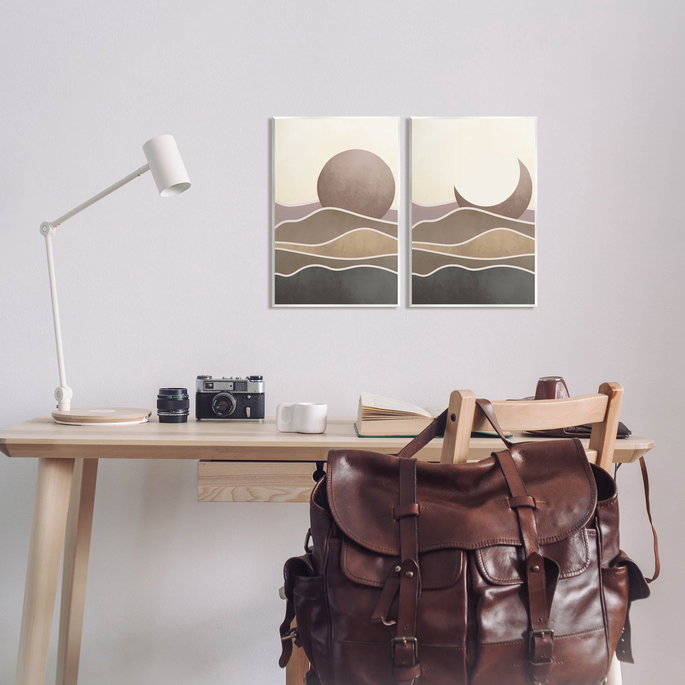 Neutral Toned Landscape Sun Moon Landscape Graphic Art Unframed Art Print Wall Art, Set of 2