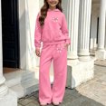 thumbnail image 2 of QTBIUQ Girls Two-Piece Fall Winter Set Bow-Printed Hooded Sweatshirt with Pocket and Elastic Waist Loose Pants Outfit Set, 2 of 6