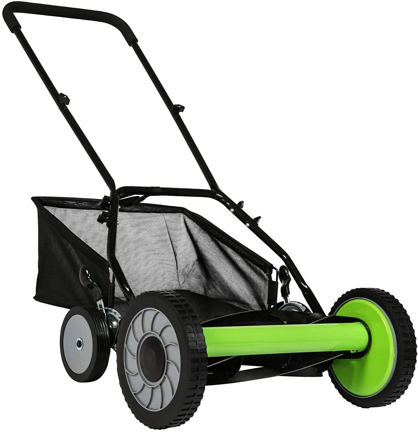 Reel Mower 16inch, Reel Lawn Mower with Adjustable Mowing Height, 5 Blades  and Collection Bag, Push Reel Lawn Mower Walk-Behind Lawn Mowers for