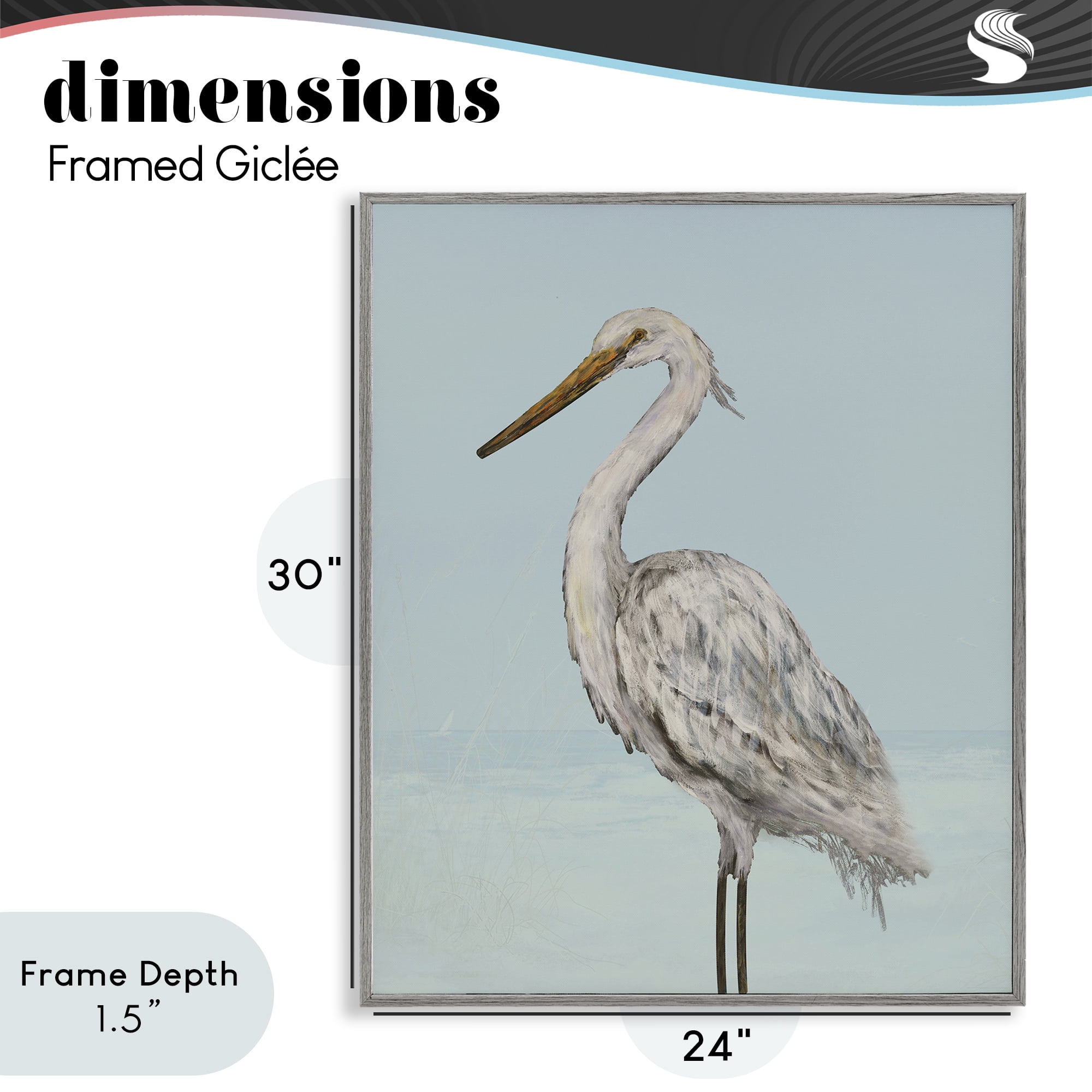 Stupell Industries Coastal Heron Muted Blue Gray Framed Giclee Art, design by Julie DeRice