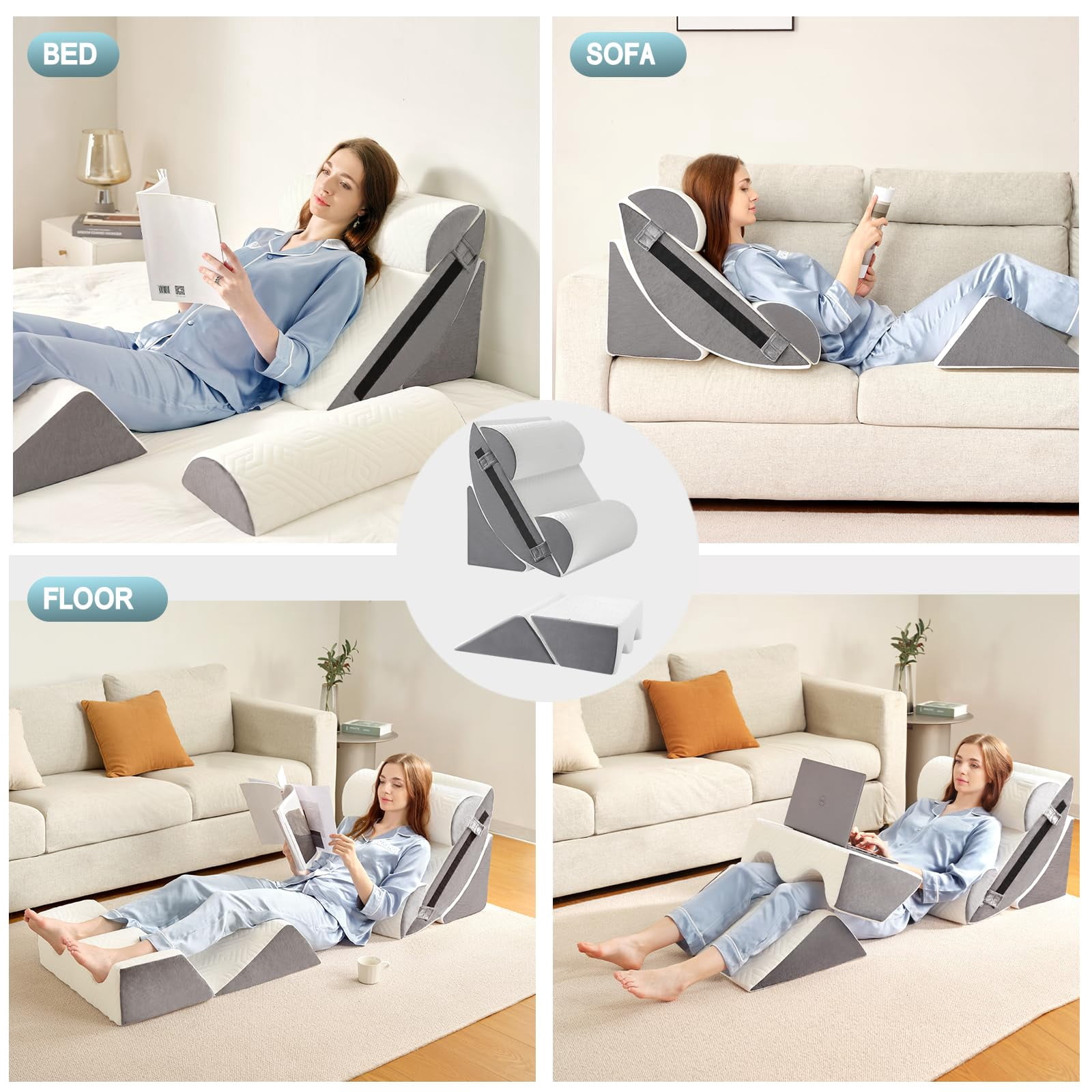 6pcs Bed Wedge Pillow Set For Sleeping  Foam Body And Leg Comfortable & Adjustable Support Pillows-anti