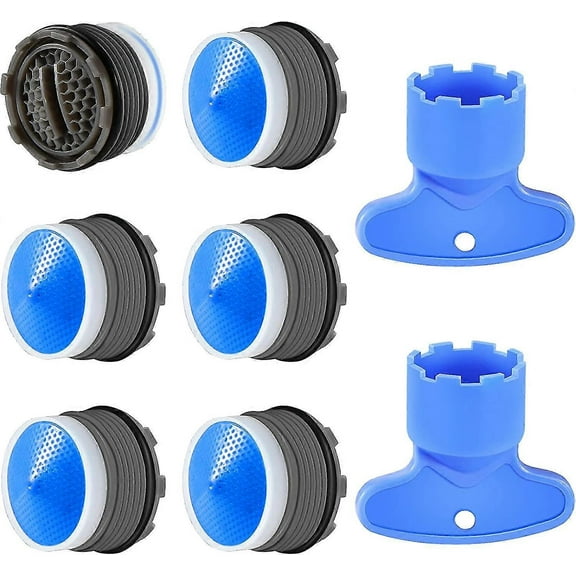 6pcs, M18.5 Aerator, Kitchen Bathroom Faucet Aerator, Water Saving Plastic Sink Faucet Aerator With 2 Wrench, Blue