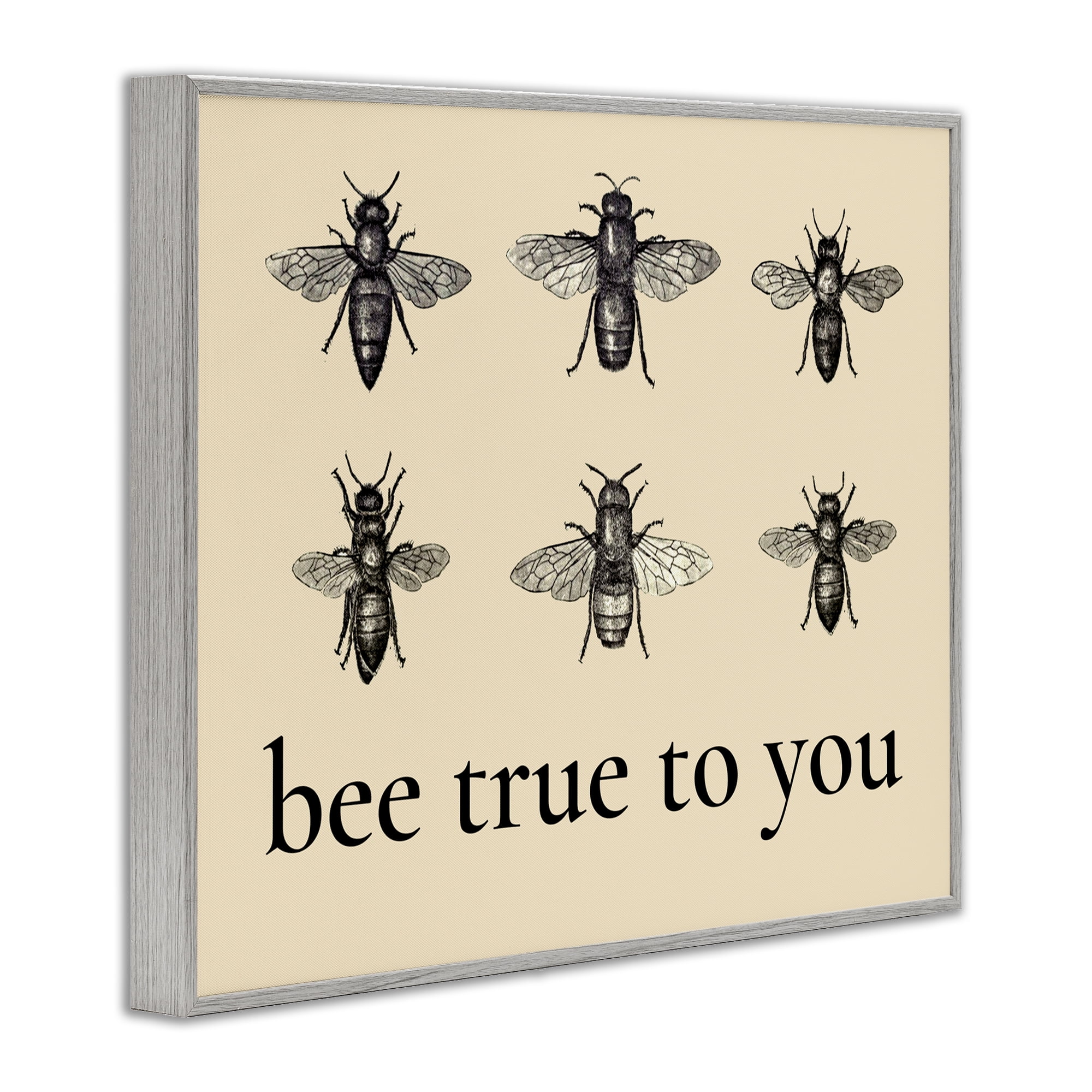 Bee True To You Inspiration Gray Framed Giclee Art, design by Lettered and Lined