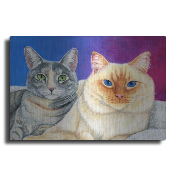 Luxe Metal Art 'Two Cute Cats' by Rebecca Wang Art, Metal Wall Art, 16"x12"