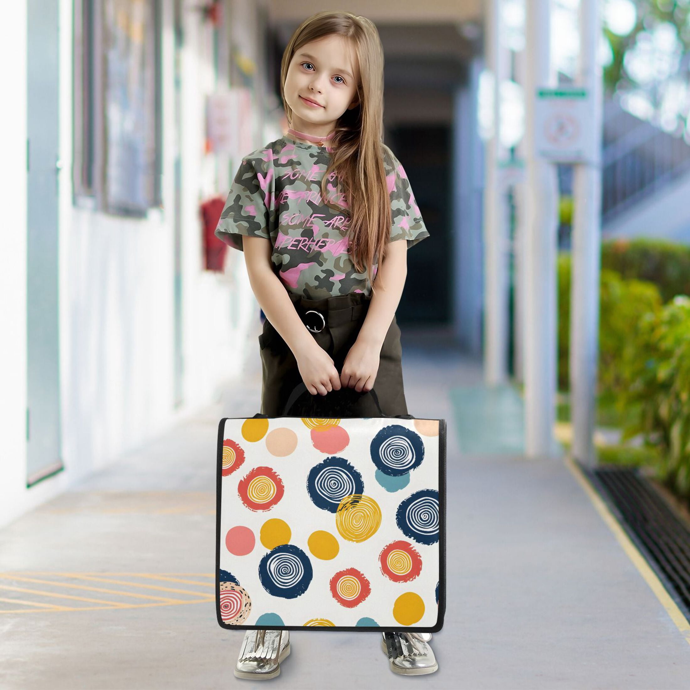 3 Ring Zipper Binder with Shoulder Strap Waterproof Trapper Keeper 2 Inch D-Ring 500 Sheets Capacity Abstract Circle and Dots