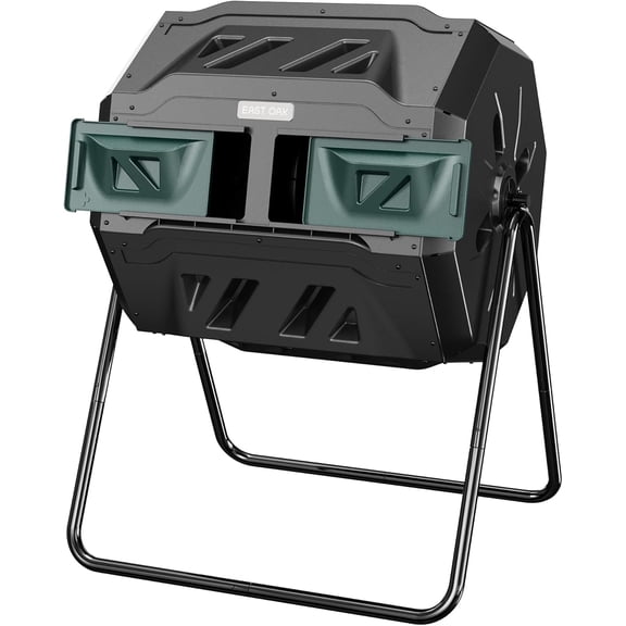 EAST OAK Tumbling Composters 43-Gal Dual Chamber Compost Bin with 2 Sliding Door and Aeration System