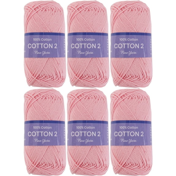 6 Pack Threadart 100% Pure Cotton Crochet Yarn Size 2 | Lt. Pink | 50 gram Skeins | Fine #2 Yarn | 165 yds per Skein