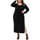 thumbnail image 1 of Vestidos de Talla Grande para Mujeres Agnes Orinda para el Día de San Patricio, Vestido Maxi Casual de Punto Acanalado con Abertura Lateral y Cuello Redondo de Manga Larga, 2X Negro, 1 of 5