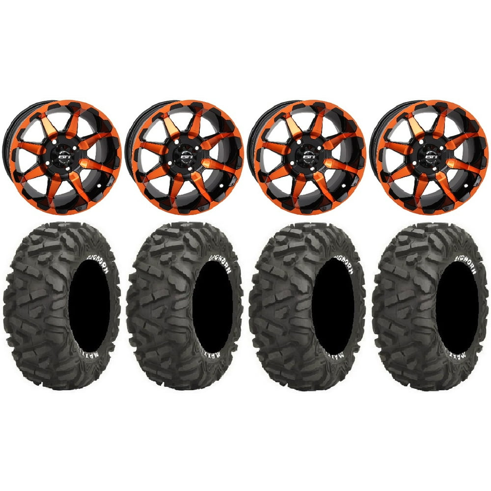 STI HD6 14" Wheels Orange/Black 28" BigHorn Tires Sportsman RZR Ranger