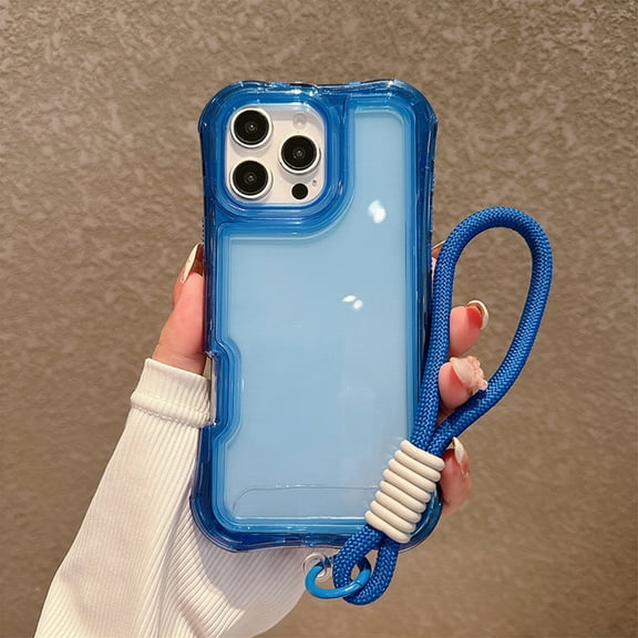 Allytechgroup iPhone 13 Case with Lanyard, Clear TPU PC Hybrid Shockproof Anti-Scratch Corner Protective Bumper Wireless Charging Support Hand Strap Cover for Apple iPhone 13,Darkblue