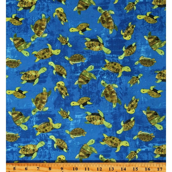 Cotton Sea Turtles Animals Ocean Nautical Summer Splash Dark Blue Cotton Fabric Print by the Yard (Y4101-30-DARKBLUE)