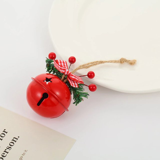 Colgante de campanas de hierro rojo y verde para Navidad, cuerda de cáñamo, adorno colgante de cascabel de Metal, suministros de decoración del hogar, 2024