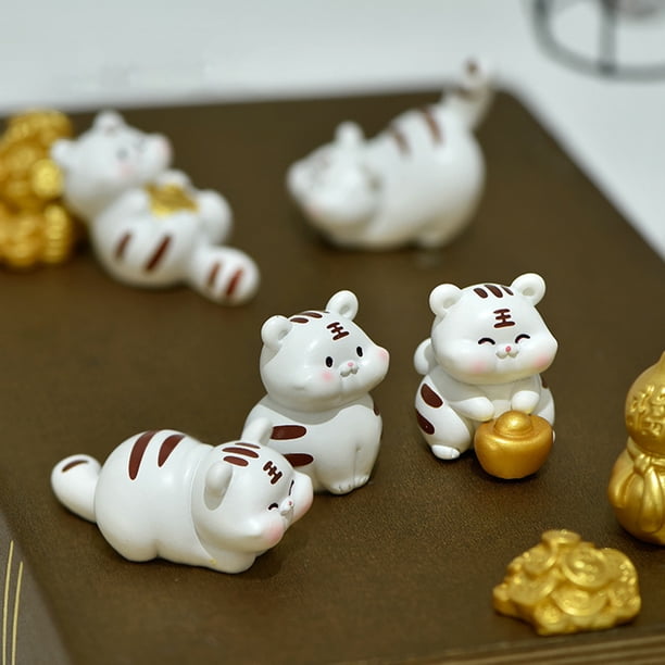 Decoración hogareña Gwong adorable blanco tigre forma estatua miniatura decoración linda hecha a mano resina estatua miniatura modelo para el hogar Gwong 21082028