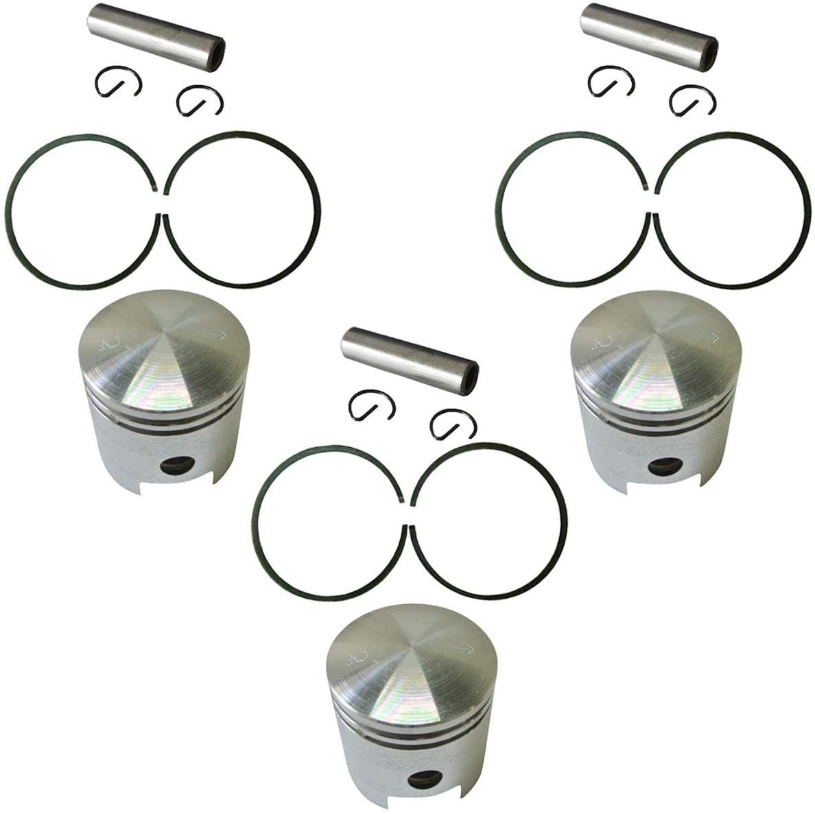 3 pcs 47mm Pistons & 6 pcs Piston Rings & 3 pcs Pins Kit For 49cc 66cc 80cc 2 Stroke Engine Motorized Bicycle Bike