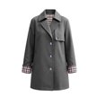 thumbnail image 4 of Sevevn Women Lapel Collar Short Trench Coat Button‑Front Jacket with Plaid Contrast Cuffs Fall Casual Outerwear Gray XL, 4 of 8