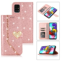Dteck Wallet Case For Samsung Galaxy A71 (4G), Luxury Glitter Bling PU Leatether Credit Card Holder Wallet Case with Hand Strap, Rosegold