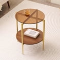 thumbnail image 1 of Rectangle Coffee Table Mid-Century Modern Design L W x H for Living Room - Structure Amber Glass Top and Walnut MDF Shelf Sleek Conical Metal Legs with Gold Finish, 1 of 8