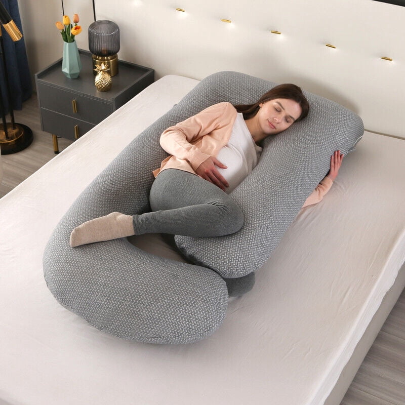 TOPCHANCES Pregnancy Pillow, J-Shape Full Body Maternity Pillow for Side Sleeping with Removable Cover, 27 * 57inch, Gray